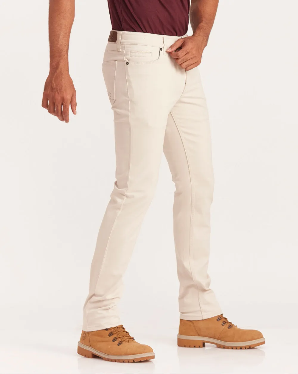 Slim Fit Five-Pocket Luxe Pants - Off White