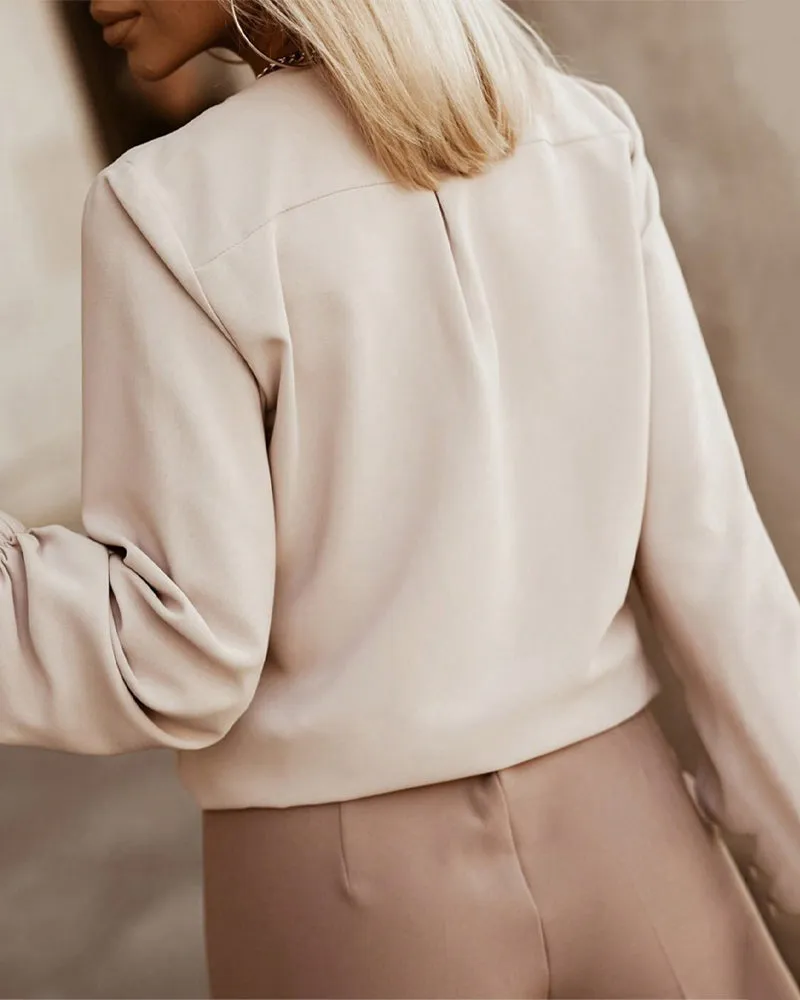 Solid color elegant pleated shirt