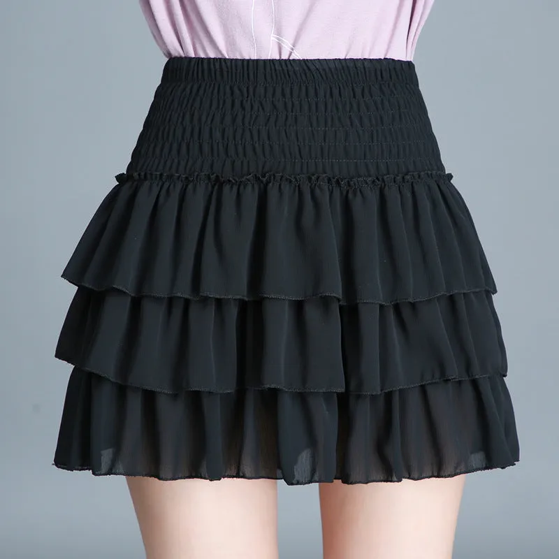 Summer College Printed Chiffon Cake Miniskirt Anti-Exposed Fresh Looking Skorts Teenage Girl Student Skorts