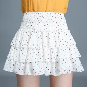 Summer College Printed Chiffon Cake Miniskirt Anti-Exposed Fresh Looking Skorts Teenage Girl Student Skorts