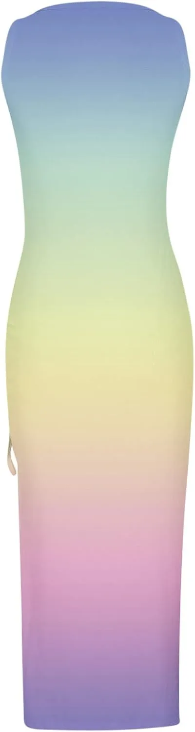 Summer Dresses for Women 2024 Casual Plus Size Beach Boho Floral Maxi Dress Sexy High Slit Sleeveless Tank Print Sundress