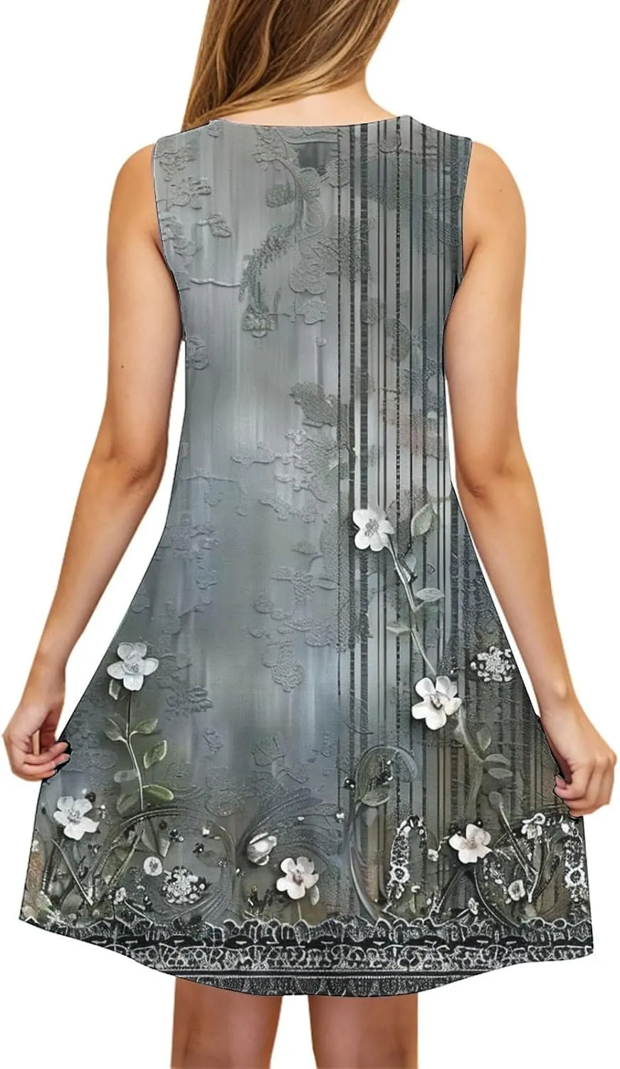 Summer Dresses for Women 2025 Vacation V Neck Ruffle Dress Sleeveless Floral Mini Dress Holiday Vacation Clothes