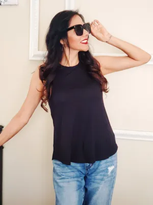 Swing Crew Neck Tank Top-Black