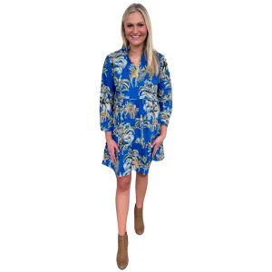 The Marnie Cotton Jungle Print Dress in Brilliant Blue