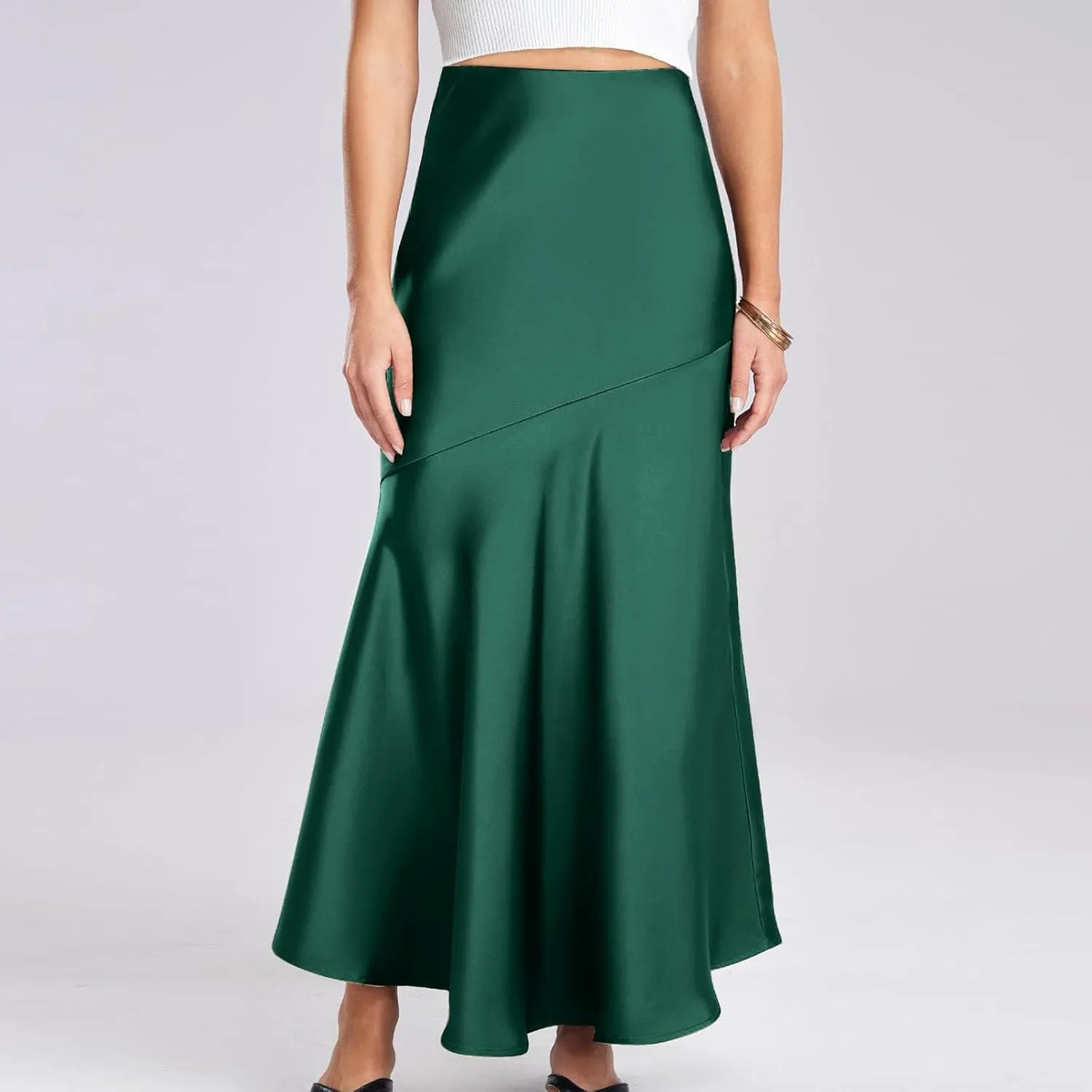 Women's Elegant Long Skirt Wrap Hip Elastic Waist Flared A-Line Maxi Skirts 2025 Trendy Summer Formal Wedding Skirts